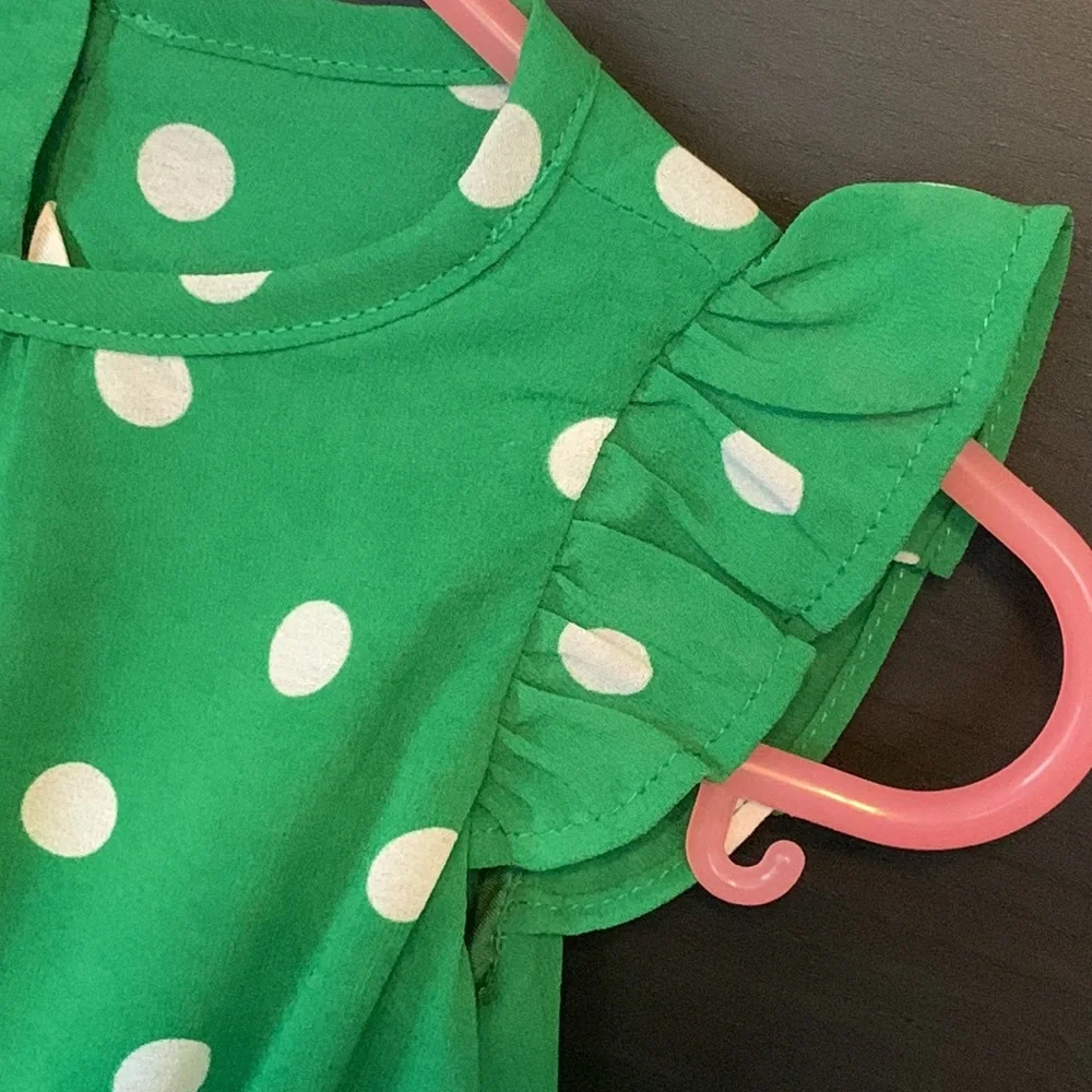 NWOT - Janie and Jack Green Chiffon Dotted Dress & Bloomer Set